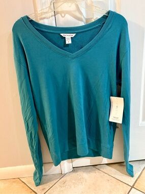 Athleta Sunrise V‑Neck Sweatshirt — Teal | Size Small | NWT